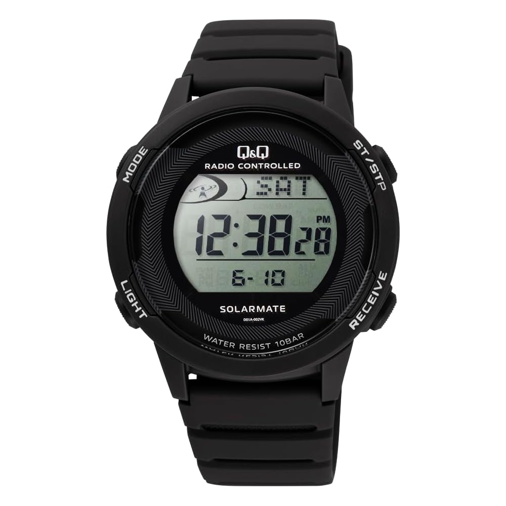 Citizen QQ Digital Solar Watch Black Lightweight Waterproof with Easy-to-Read Dial and Urethane Strap Unisex D01A-001VK