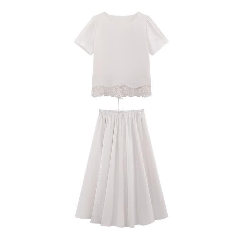 Elegant Lace Patchwork Top & Skirt Set