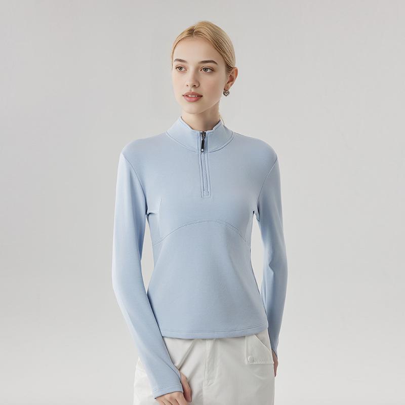 Women's Stand-Up Collar Half-Zip Slimming Yoga Sweatshirt - Warm, Thick, Breathable Long Sleeve Outerwear