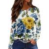 Women's Fashion Hem Slit Casual Retro Floral Print Round Neck Long Sleeve Top