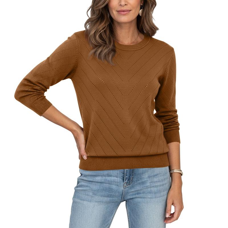 Autumn and Winter New Foreign Trade Fashion Pullover Sweater Round Neck Long Sleeved Comfortable Knitted Sweater Women's Clothing