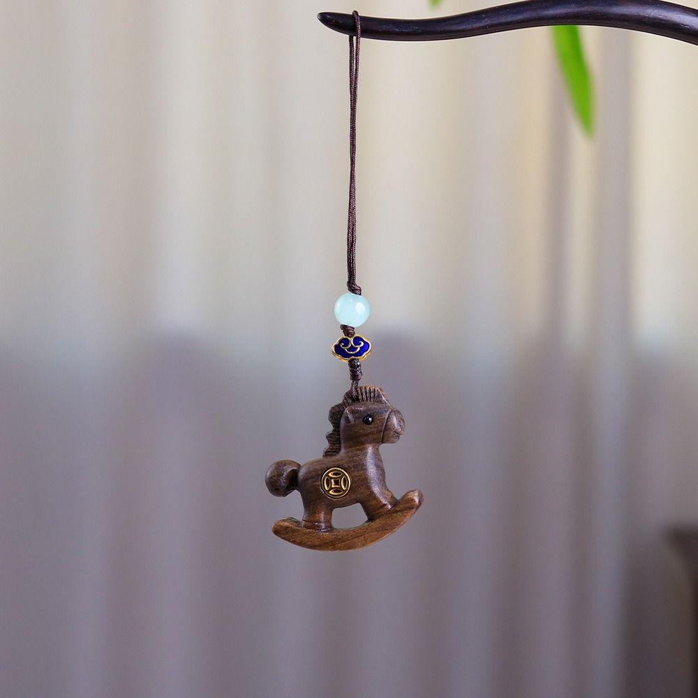 Wooden Horse Keychain Handmade Zodiac Key Ring Neck Pendant Horse Pendant  Bag Decoration