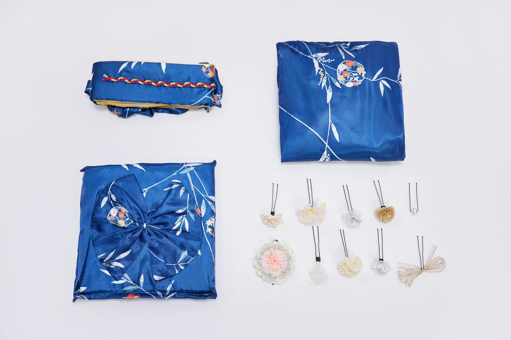 Mobbunny Perfect for Fireworks Summer and Photo Easy To Cute Flower Hair Blue Women's Yukata/Furisode Set, Festivals, Displays, Festivals, Shoots,