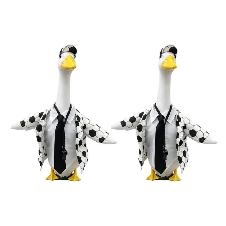 Playfulness Lawn Geese Figure Wearing Stylish Outfit Available In Leopards And Cows Pattern For Outdoor Display