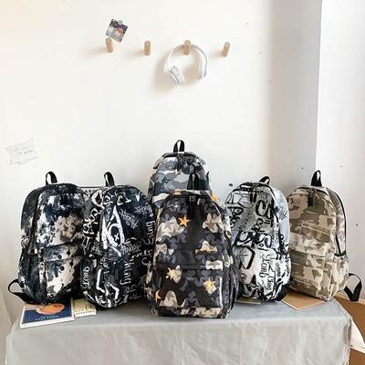 Fashion Men Backpack Cool School Bags For Teenager Boys Camouflage Text Student Book Bag