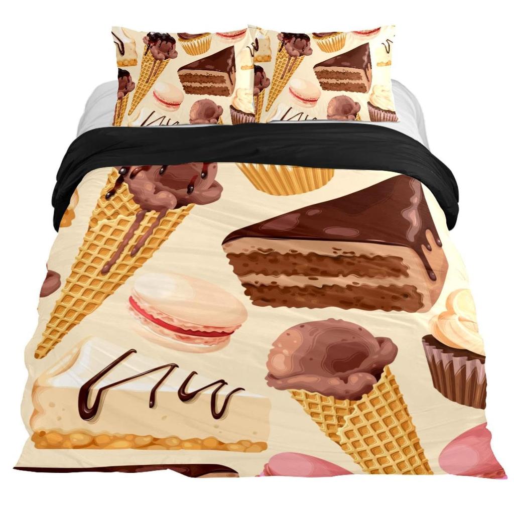 French Macaron Chocolate Print Bedding Set Colorful Duvet Cover 3D Print Comforter Cover Dessert Food Girls Bed Linen 3pcs Queen