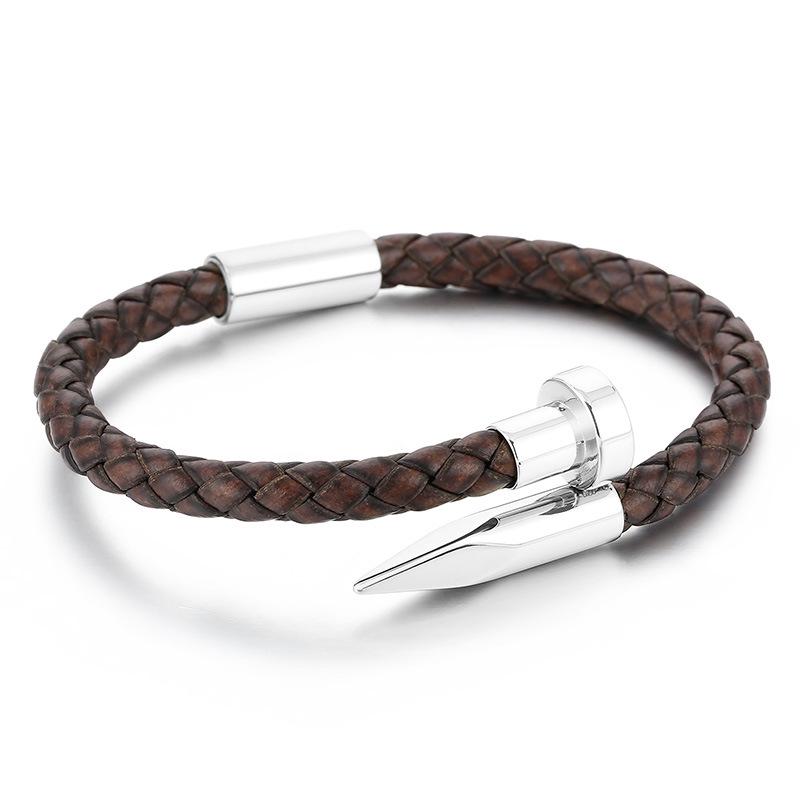 Men's Leather Magnetic Clasp Bracelet with Stainless Steel Nails
