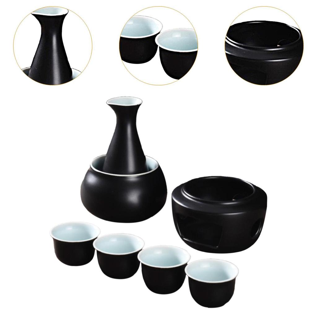 -Sake-Set, Tassen mit Wärmer, Traditionelle Wärmeschale, 4 Tassen Sake-Getränk, Porzellan Keramik Geschenk für Restaurants, Zuhause
