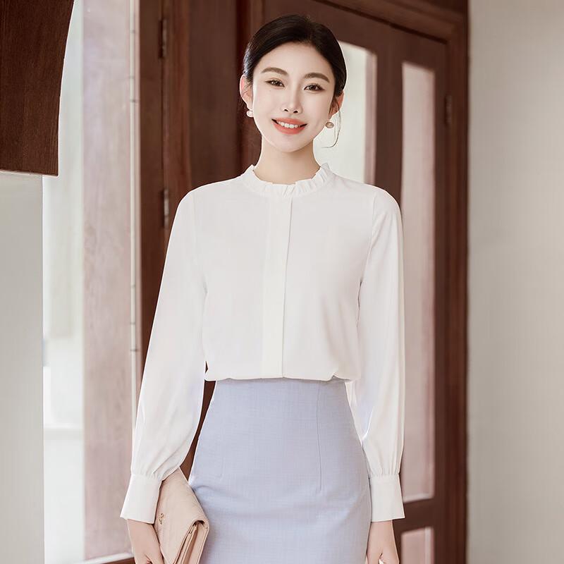 Teluoman Women s French Ruffle Satin Long Sleeve Blouse 3XL