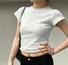 Cross-border Sexy Ribbed Short-Sleeve Women's T-Shirt: Form-Fitting, Round Neck, Solid Color