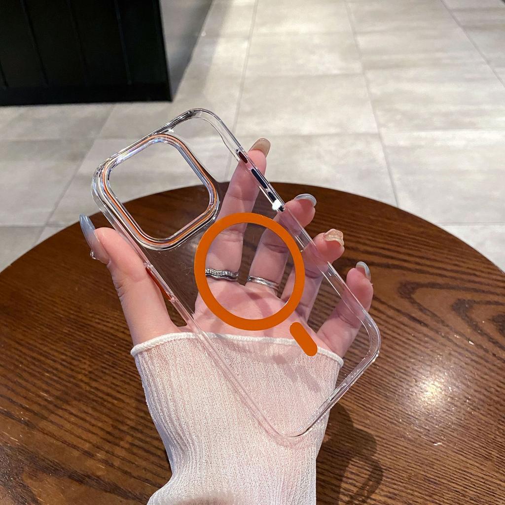 Anwendbar für iPhone16PROMAX Handyhülle Einfache Transparente Farbe Magnetisches Laden Apple 15 Sturzfestes PC-Hartschalenetui