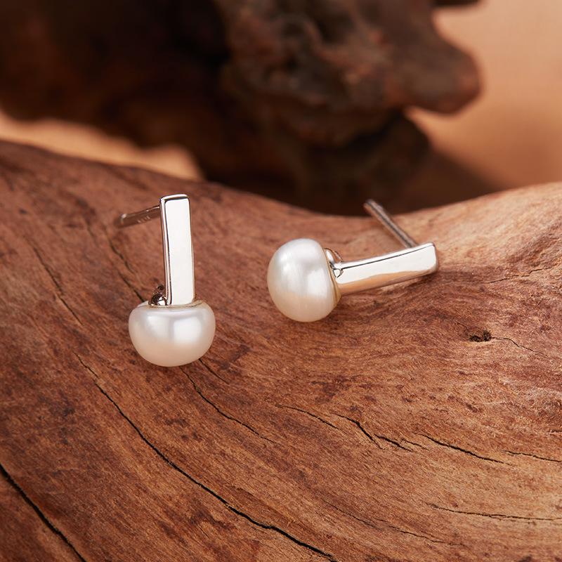 Natural Pearl Stud Earrings Women'S S925 Sterling Silver Versatile Color Treasure Ear Jewelry Earrings