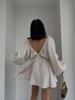 New V-Neck Long Sleeve Dress, Self-Designed Bubble Sleeve Maxi Dress