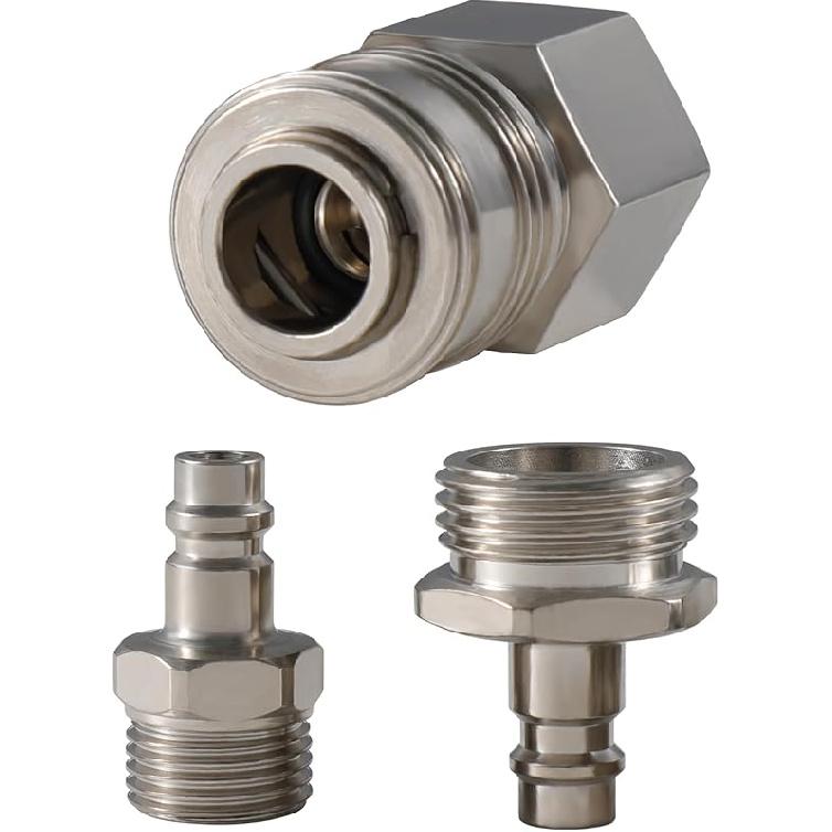G-Sunny RV Exterior Quick Connector Hose Fitting,with 1/2  Shower Hose Adapter and 3/4  Garden Hose Adapter,for RV Exterior Shower Faucet Connect Brushed Nickel