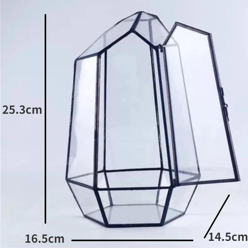 

Micro Landscape Vase Six-sided Cut Glass Conservatory with Door Preserved Flowers and Moss Transparent Creative Flower Pot чёрный