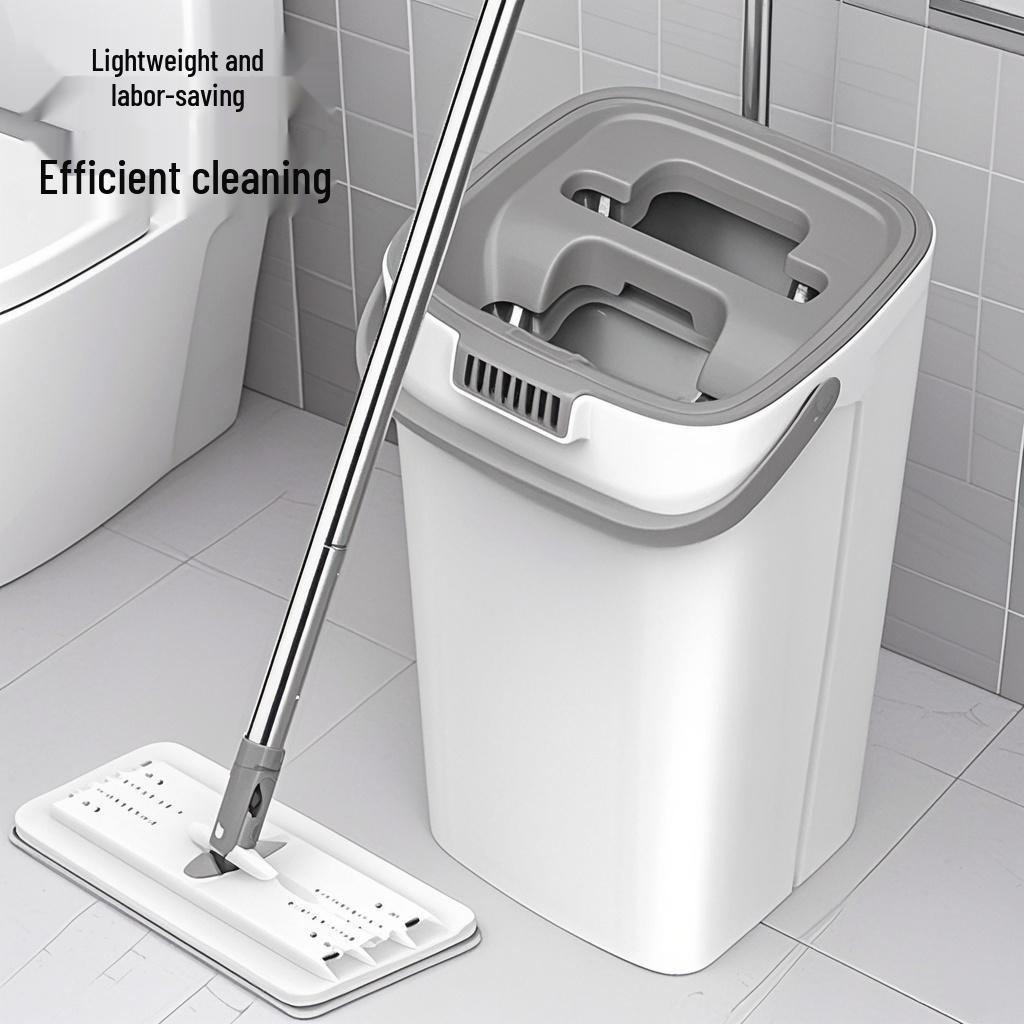 Home Mop Set: One-Step Clean, No-Hand Wash, Thickened Pad, Dual Wet/Dry Use, Includes Bucket for Easy, Lazy Floor Mopping.