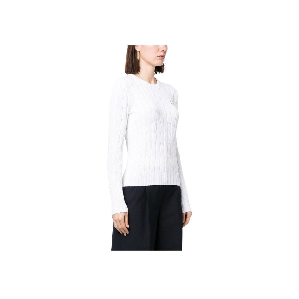 Polo Ralph Lauren SS23 Solid Color Embroidered Cable Knit Sweater Women Sweater White 211891640-001