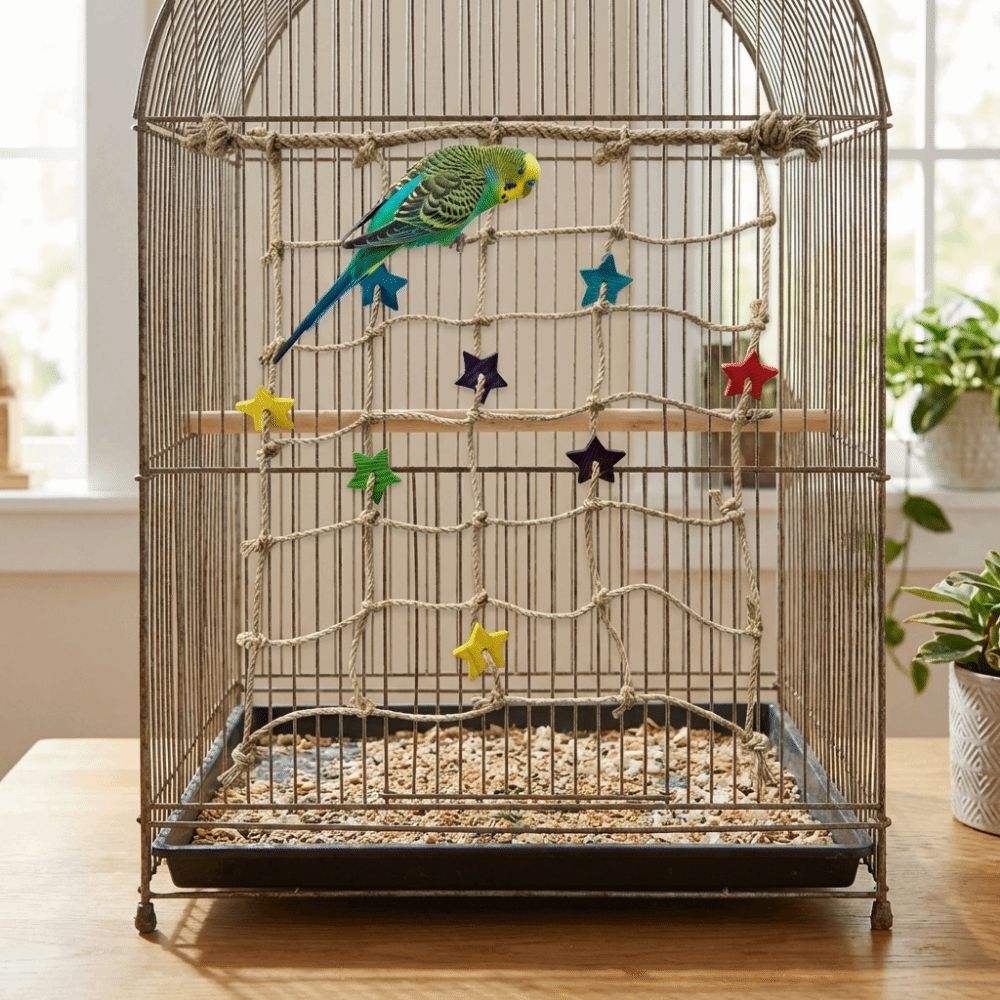 Colorful Star Parrot Climbing Net Hanging Bird Stand Net Creative Bird Cage Toy Indoor