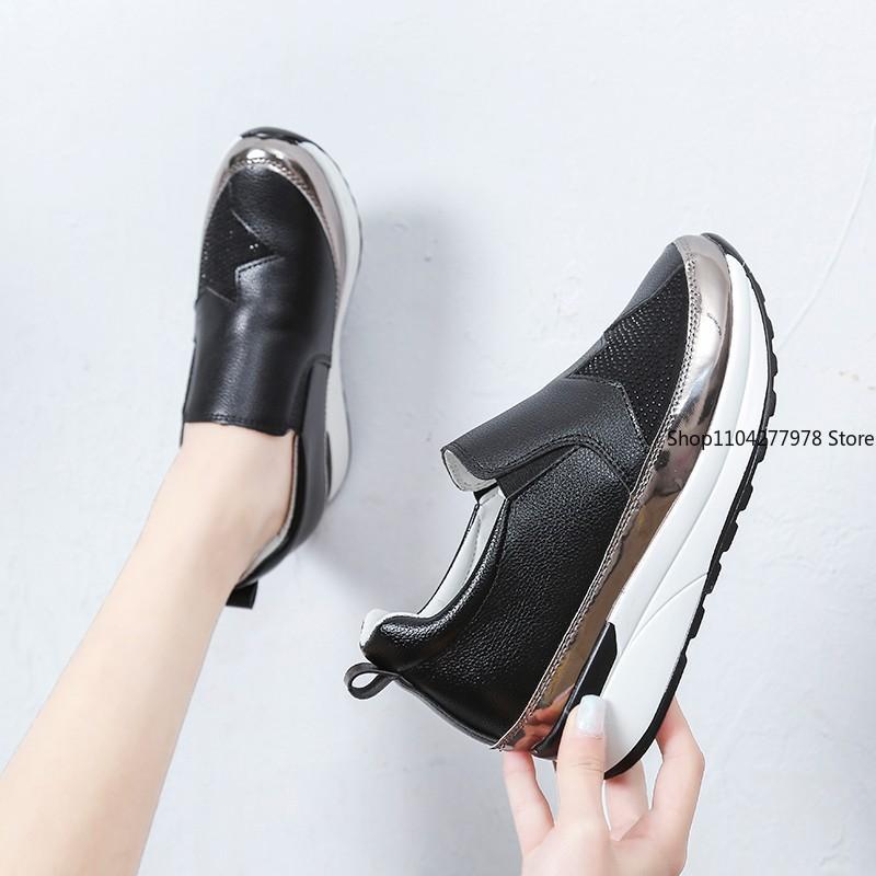 Fashion New Sneakers Women's Rhinestone Star Pattern Platform Muffin Loafers Silver Platform Shoes Woman Slip on Shoes Zapatos De Mujer
