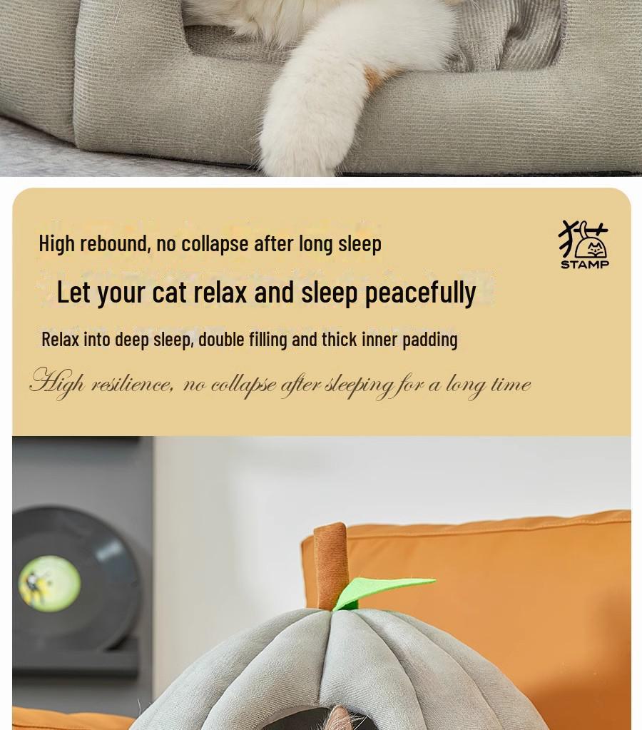 Pumpkin-shaped Pet Bed for Cats and Dogs, Providing a Cozy, Secure Sleeping Space and Hiding Spot.