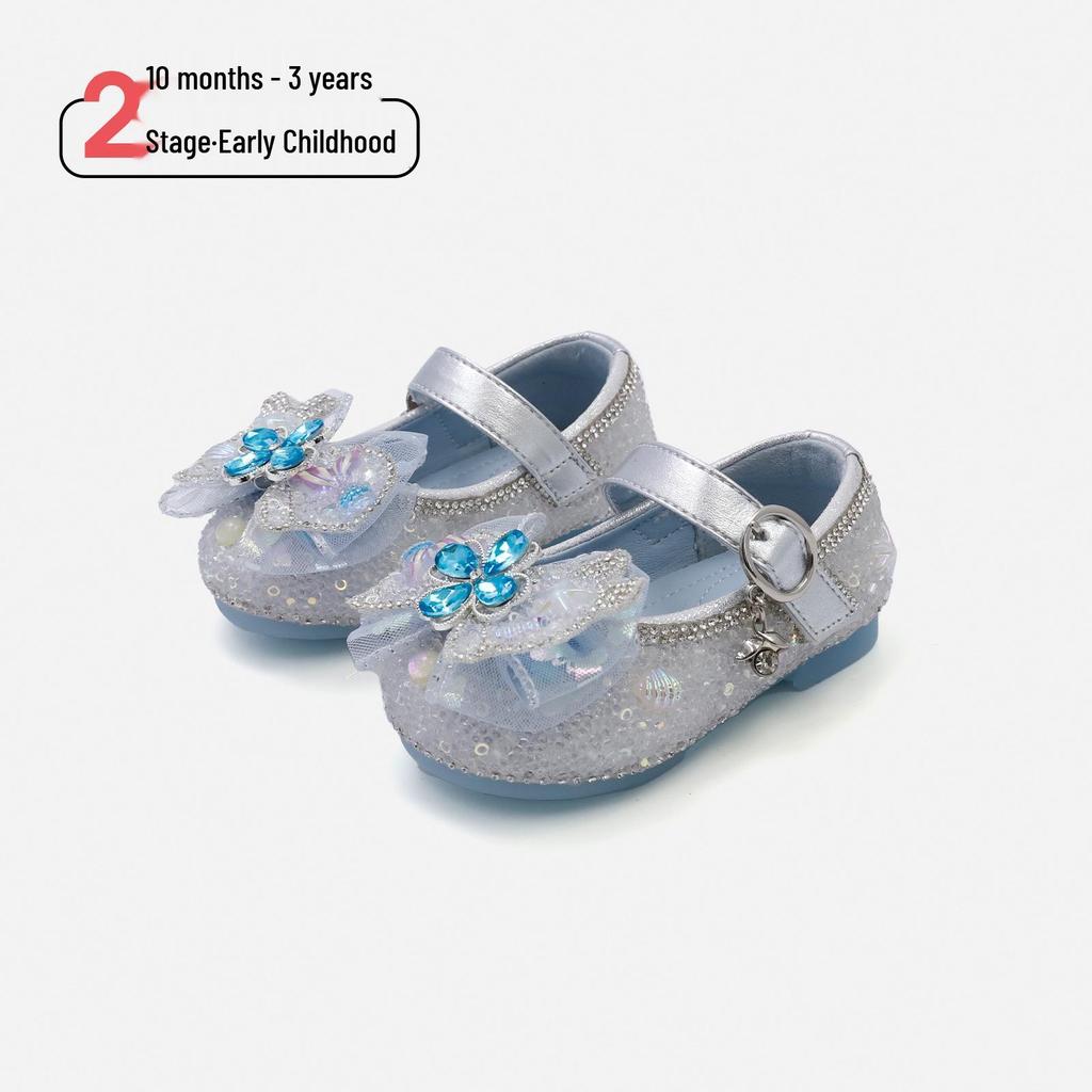 Spring 2026 Korean Style Baby Crystal Bowknot Soft Sole Flats