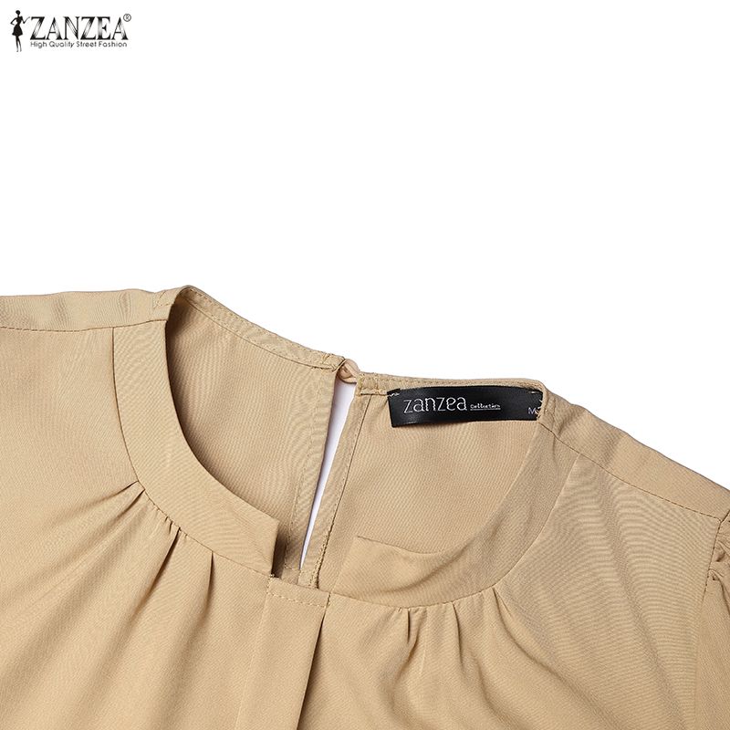 ZANZEA Damen Freizeitkleid mit Rundhalsausschnitt und langen Ärmeln, locker