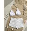 White Pot Print Lace Swimwear Sexy Halter String Triangle Bikinis Sets High Waist Bottom Shorts Swimsuit Women Bathing Suit