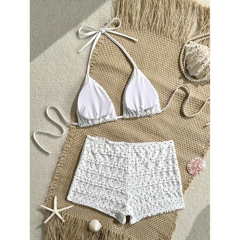 White Pot Print Lace Swimwear Sexy Halter String Triangle Bikinis Sets High Waist Bottom Shorts Swimsuit Women Bathing Suit