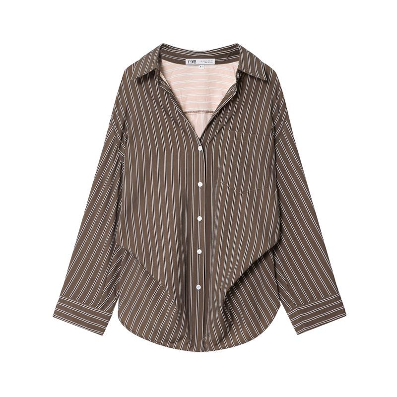 2025 Winter New European & American Style Women's Striped Batwing Sleeve Shirt