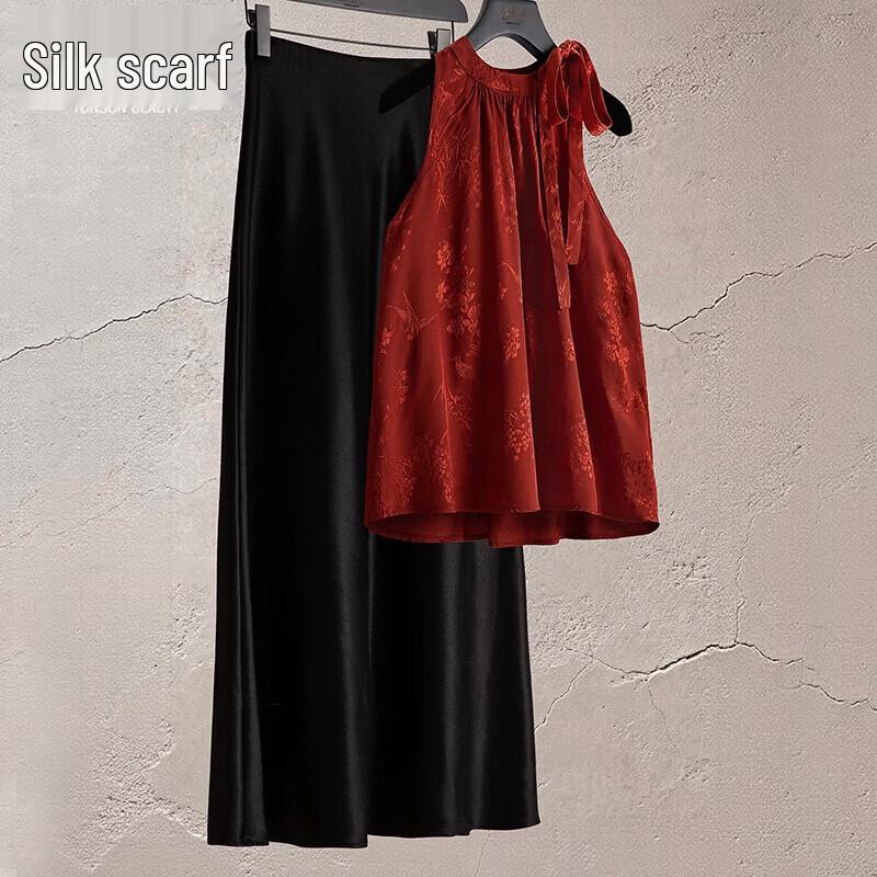 Sibaisha Women s Halter Neck Jacquard Sleeveless Blouse XL