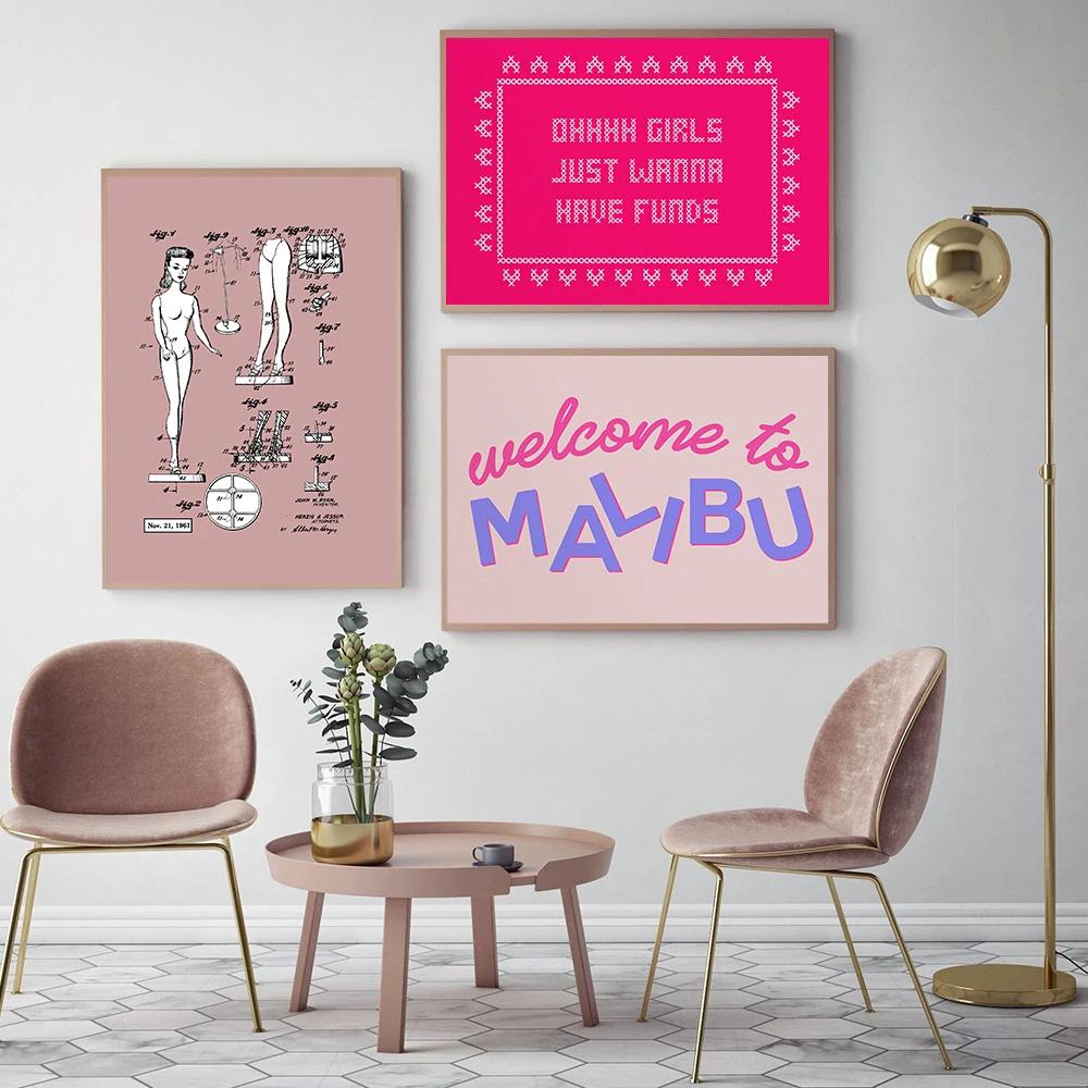 Wandbild, rosa Wanddekoration, trendige ästhetische Retro-Poster und Drucke, Cartoon-Zitat, Wandkunst, Leinwandgemälde für Wohnheimzimmer-Dekor