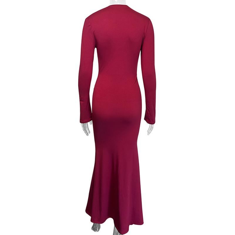 Sexy Slim Crew Neck Dress Women Autumn Elegant Solid Long Sleeve Package Hip Dresses