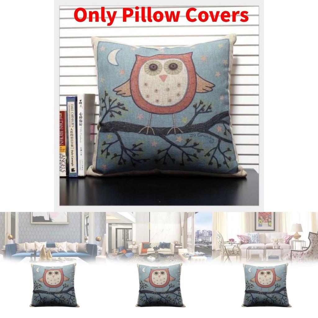 Only Pillowcases Minimalist Cartoon Owl Throw Pillow With Removable Linen Cover For Home Decor