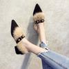 Gentle daily evening wind outside wear a pedal pointed single shoes Mao Mao shoes night thick heel
