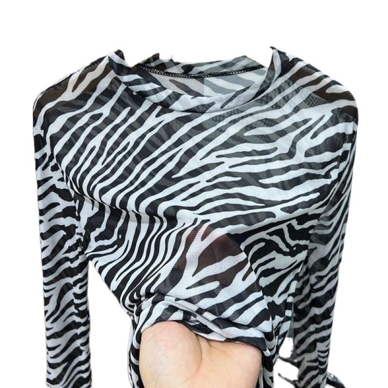New 2024 Women's Sheer Tie-Dye Mesh Sun Protection Long Sleeve Slim Top
