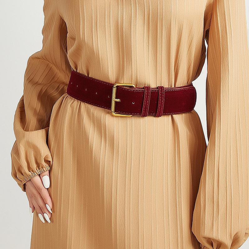 Women Fashion Luxury Design Suede Leather Wide Belt Casual Pin Buckle Waistband Business Waist Strap All-Match Clothes Decor