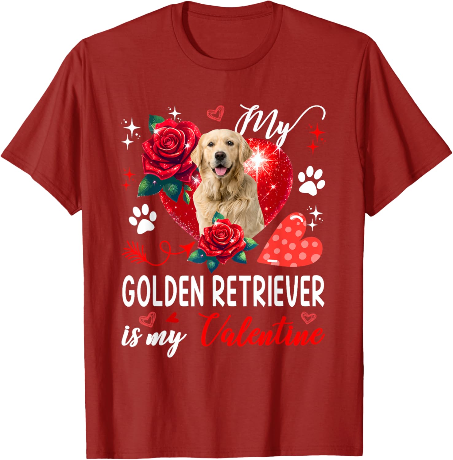 Golden Retriever Valentine Graphic Tee Dog Lover Owner T-Shirt Short Sleeve Casual Cotton S