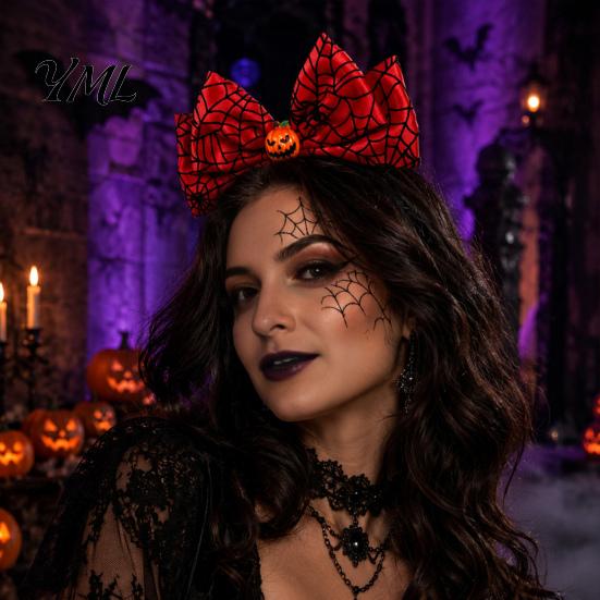 Eye Catching Festival Hair Accessories Halloween Headband with Spider Web Bow And Eyeball/Pumpkin/Ghost Decor for Lightweight Adults Kids Cosplay
