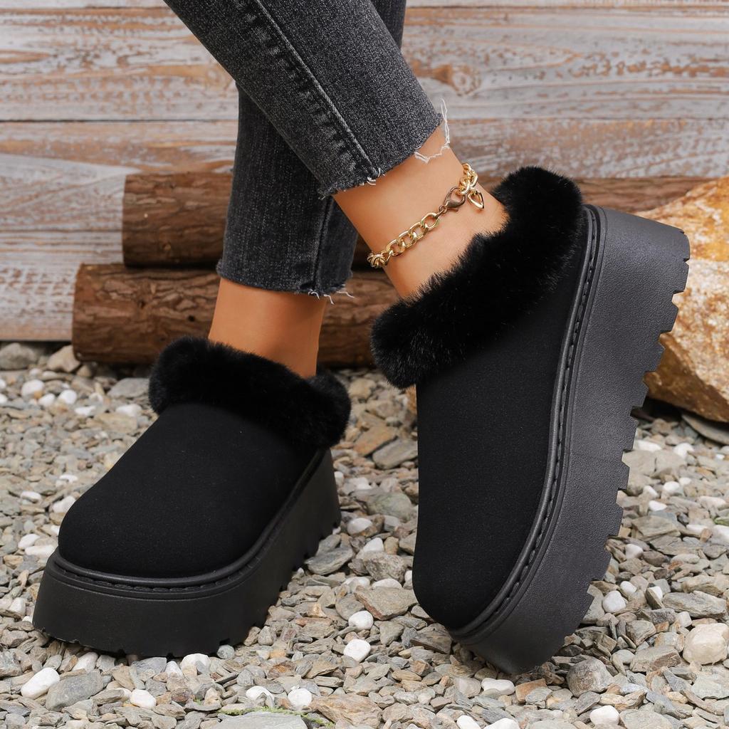 Thick-soled Heightened Snow Boots, Toe Slippers, Women's 2025 New Winter Plush Cotton Slippers