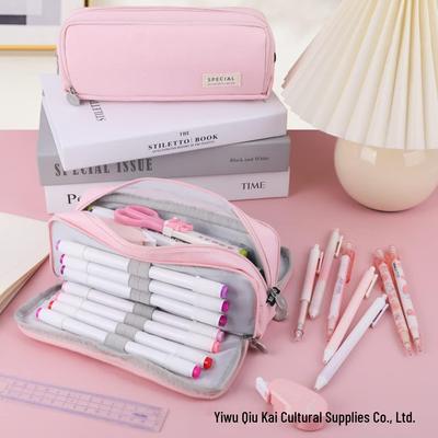 In-Stock Large Capacity Solid Color Korean-Japanese Style Pencil Case with Window for Middle & High School Students