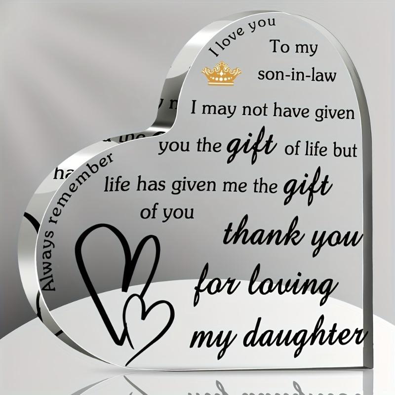 

2D Flat To My Son-in-Law Heart-Shaped Acrylic Desktop Decoration, Suitable for Wall Decoration, Porch, Room, Villa, Accents Home, Hallway, or Workpl 10*10CM