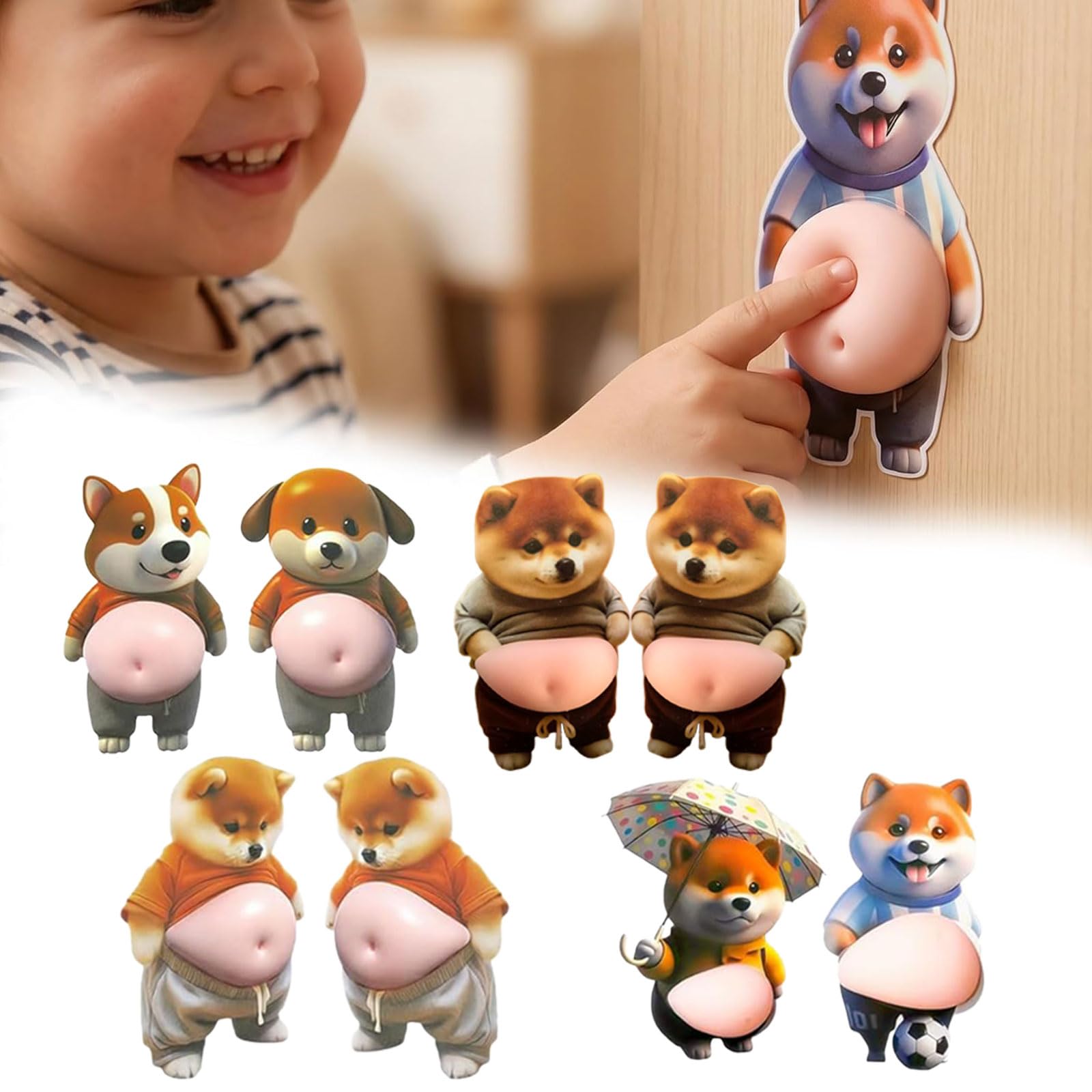 LQHZC 3D Puni Puni Dog Belly Stickers 8 Pcs Shiba Inu Soft Squishy Mochi-Like Decoration Phone Notebook Car Craft Supplies