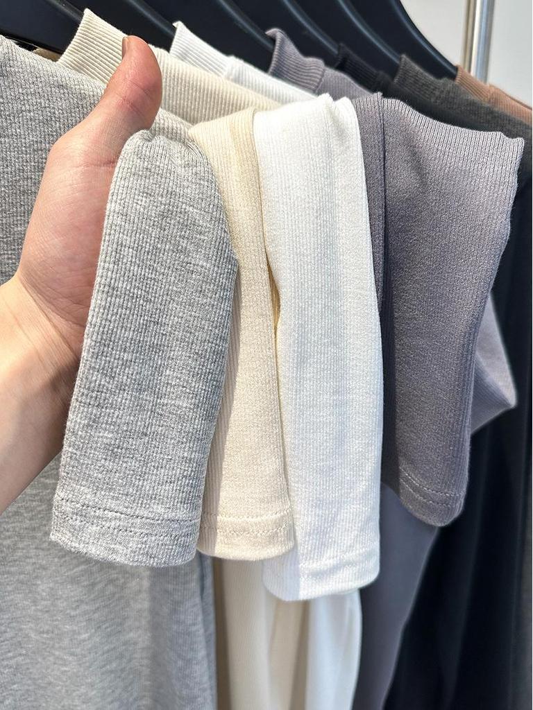 Women's Ribbed Crew Neck Long Sleeve Slimming T-shirt - 2025 Autumn/Winter Collection