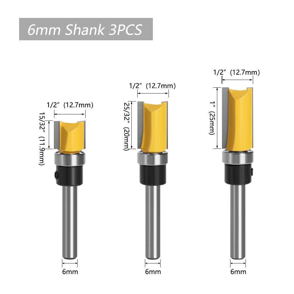 1/4" Shank Double Bearing Straight Trim Router Bit for Woodworking