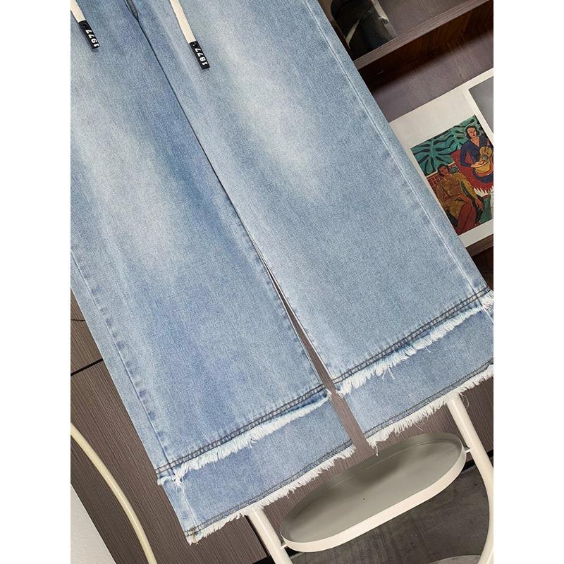 DIMANAF 2025 Plus Size Autumn Blue Basic Elastic Jeans New Pants Loose Denim Trousers Big Casual Pants 6XL
