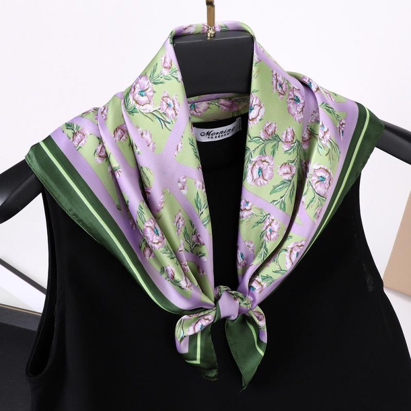 Spring and Summer Silk Scarf Women's 71 Simulation Silk Square Scarf Green Butterfly Decorative Scarf Neck Professional Scarf Thin Scarf