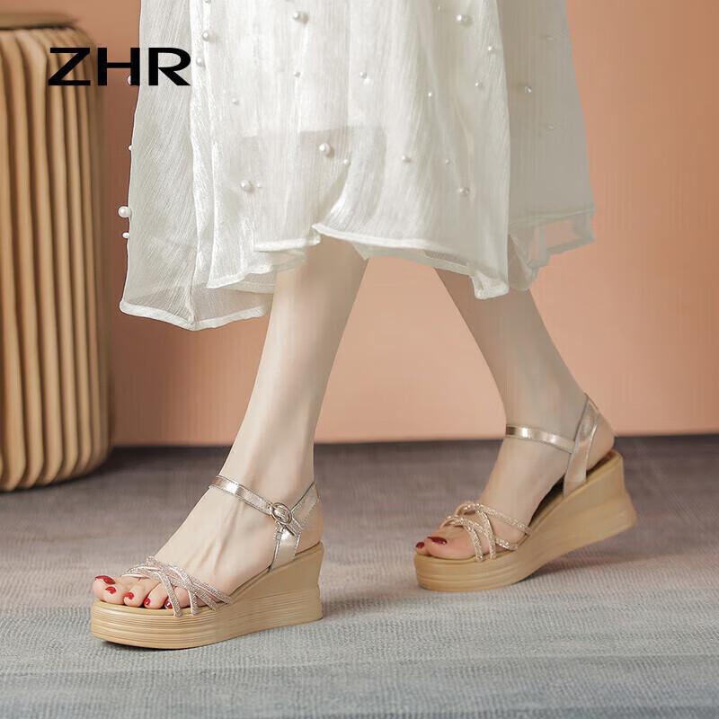 ZHR Women s AY92 Rhinestone Wedge Sandals 38