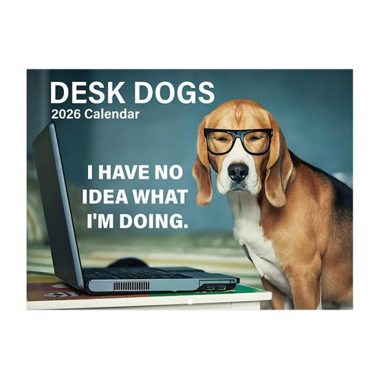 2026 Wall Calendar Funny Desk Dogs Calendar Jan. 2026 - Dec. 2026 12-Month Calendar for Home Office Wall Decor