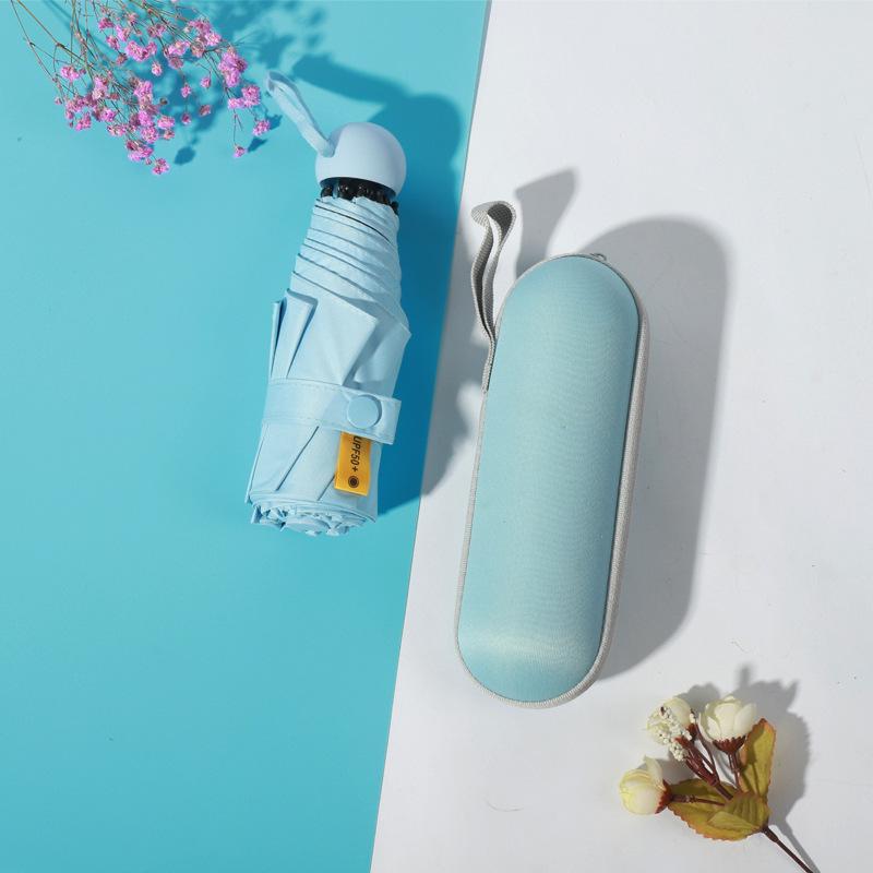 Ultra-Light 6-8 Bone Mini Capsule Umbrella - Compact Sunshade with Glasses Case for Sunny & Rainy Days