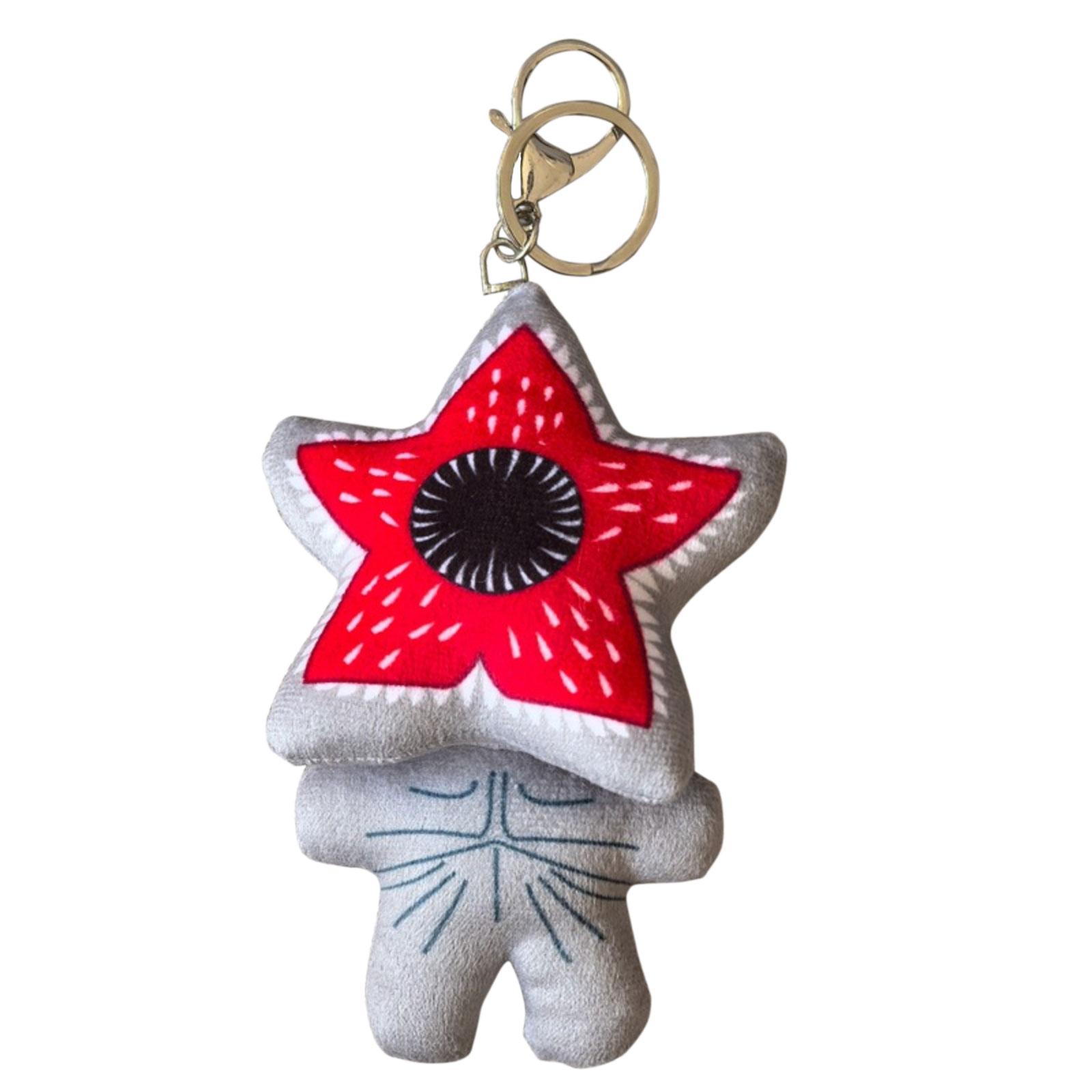 

Plush Star-Shaped Creature Keychain Soft Stuffed Toy Accessory with Metal Clip and Ring for Bag Decoration or Key Holder One Size